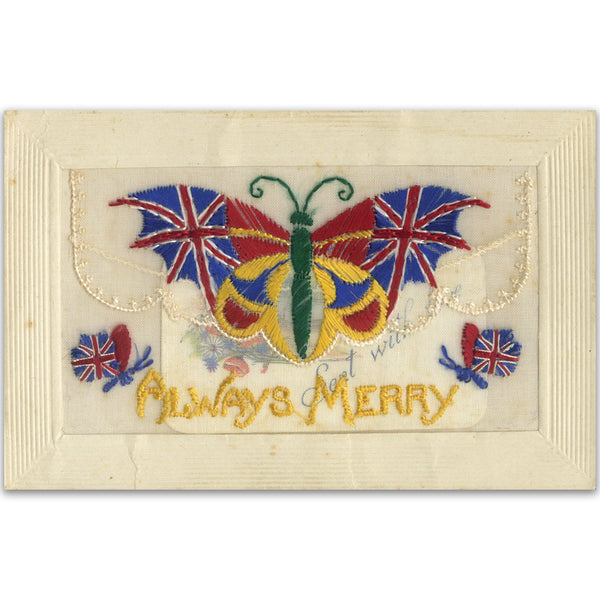 WWI Embroidered Postcard - Always Merry