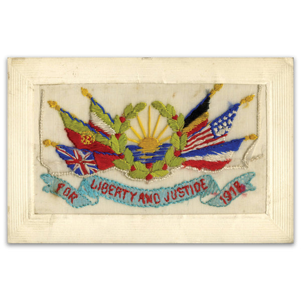 WWI Embroidered Postcard - For Liberty & Justice 1918