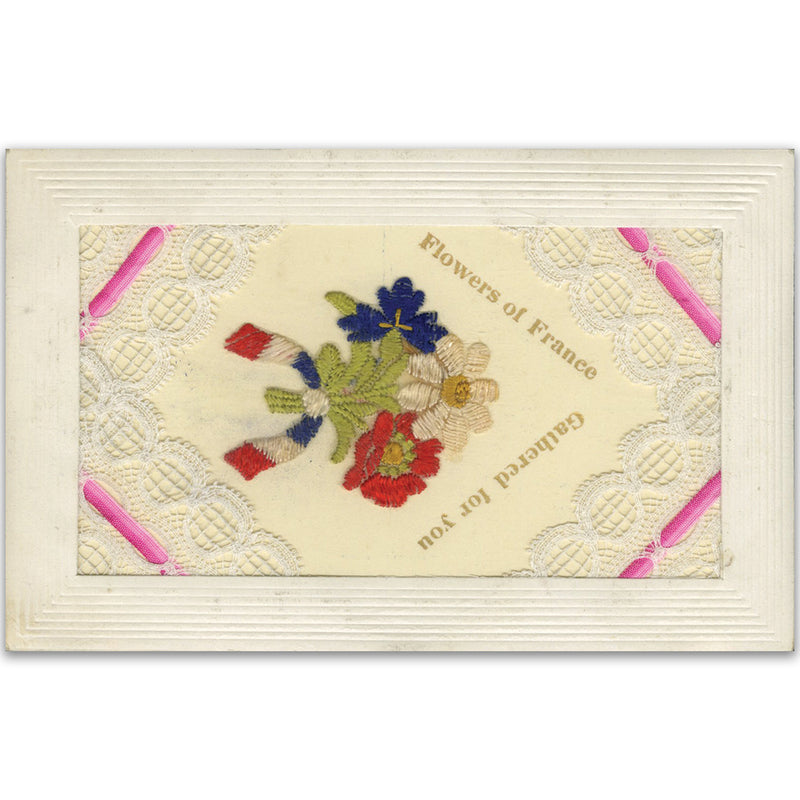 WWI Embroidered Flowers From France Postcard