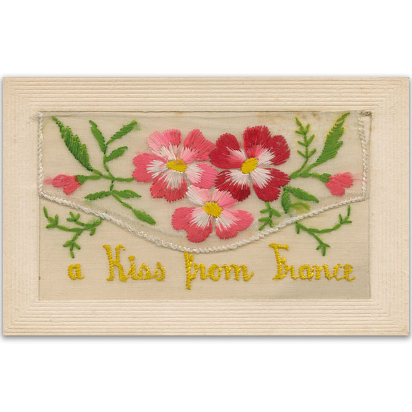 WWI Embroidered Kiss from France Postcard (flap)