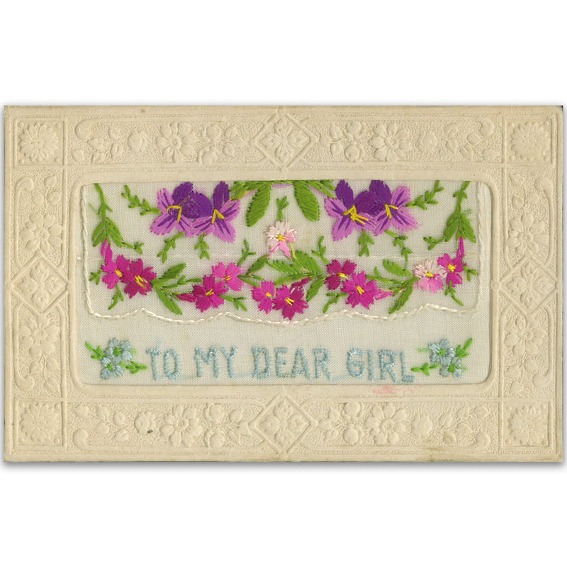 WWI embroidered Dear Girl (flap) Postcard