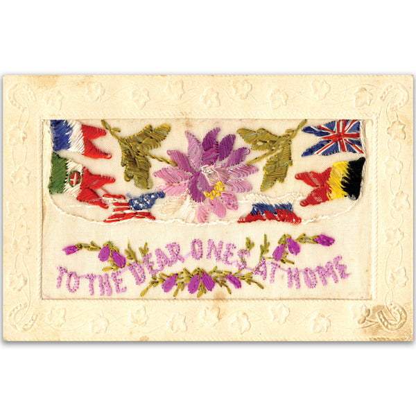 WWI Embroidered Dear Ones at Home Postcard