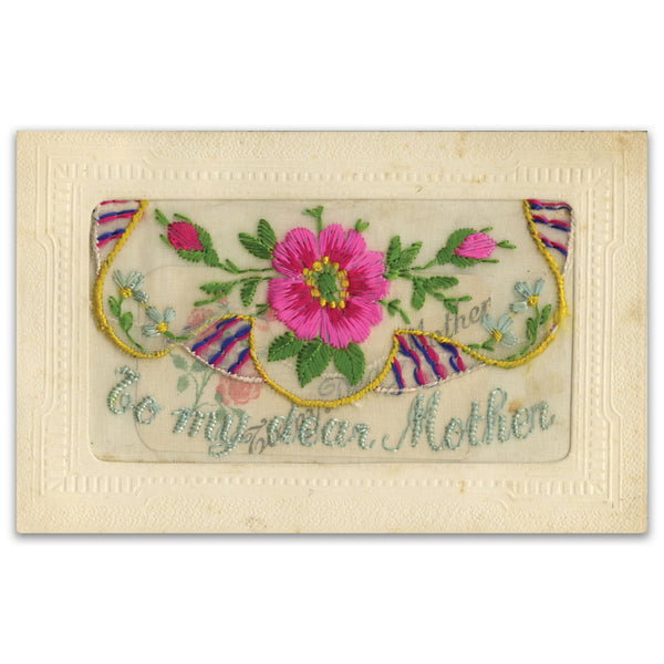 WWI Embroidered Dear Mother Silk Postcard (flap)