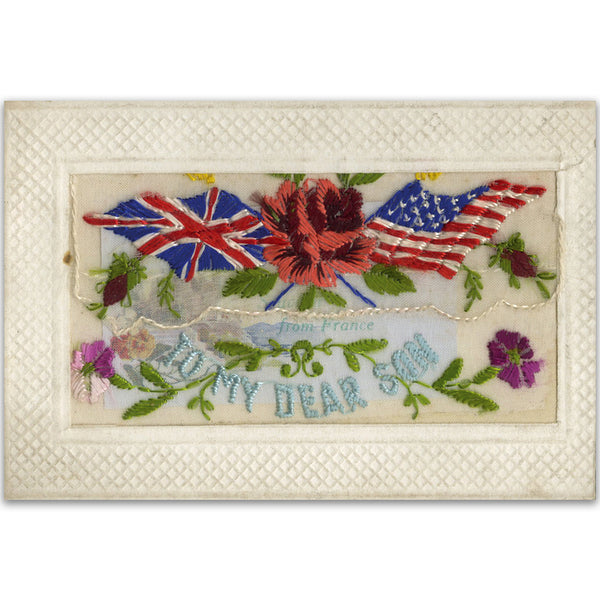 WWI Embroidered Dear Son (flap) Postcard