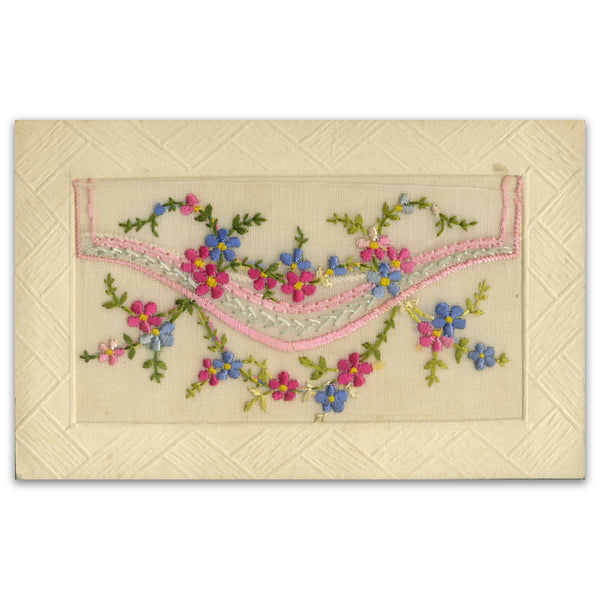 WWI Embroidered Postcard - Floral