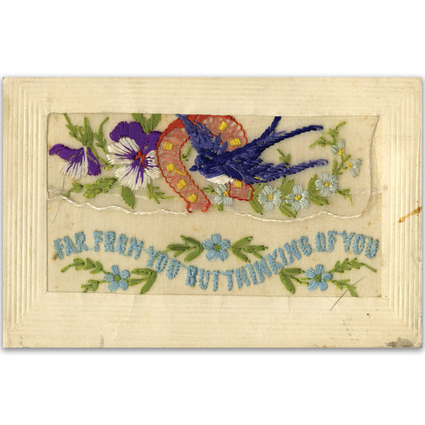 WWI Embroidered (flap) Postcard - Thinking of You