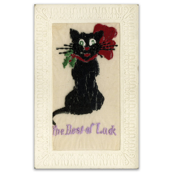 WWI Embroidered Postcard - Black Cat
