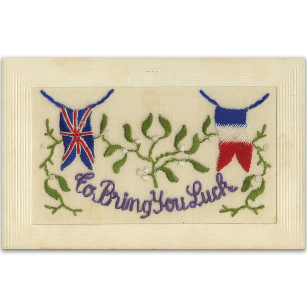 WWI Good Luck Silk Postcard