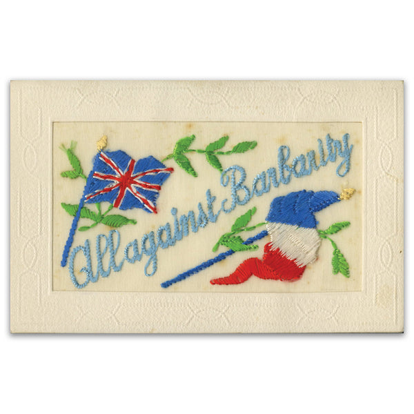 WWI Silk Postcard - All Against Barbarity